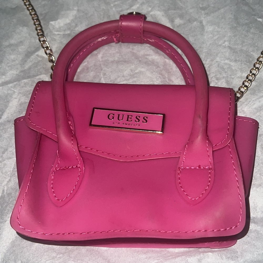 Guess Pink Satchel with Gold Chain and Logo - Picture 2 of 4